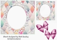 Pretty Diamond and oval lace topper, card front with pink bows 7x7