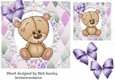 Cute teddy in pretty diamond and oval lace card front 7x7