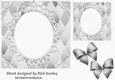 Pretty Diamond and oval lace topper, card front with silver bows 7x7
