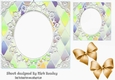 Pretty Diamond and oval lace topper, card front with gold bows 7x7