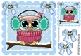 Cute owl on a branch with snow, and bow 8x8