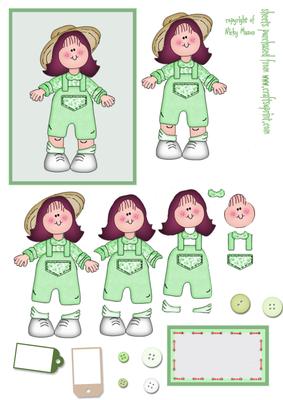 Little Mint Girl Decoupage Topper
