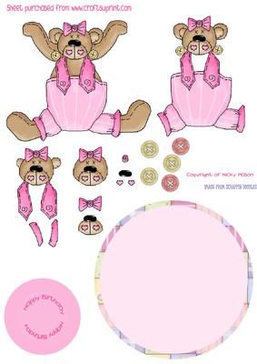 Rolling Card Cartwheeling Girl Bear Decoupage