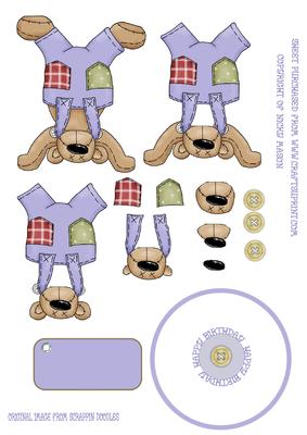Rolling Card Cartwheeling Boy Bear Decoupage Sheet