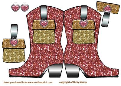 Pink Sparkly Boot Shaped Card