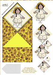 Girl in Beige with Sunflowers Spring Card