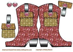 Pink Sparkly Boot Shaped Card