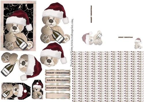 Tipsy Teddy Decoupage Card Kit