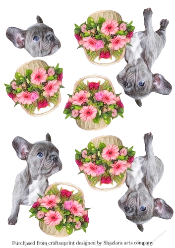 Frenchbull Dog With Flower Basket decoupage 