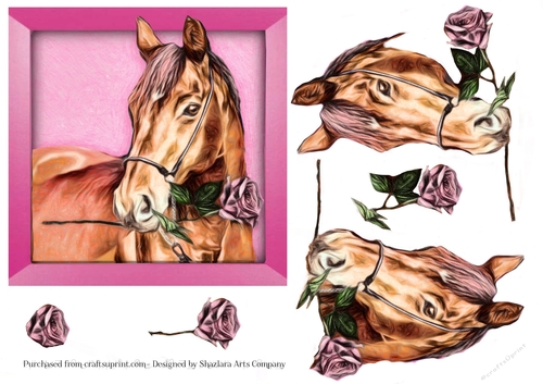 Horse With Rose Decoupage Sheet