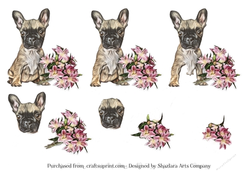 Cute French Bulldog Puppy With Bunch of flowers Decoupage 