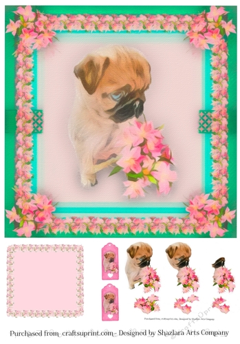 Pug With Flowers Card kit