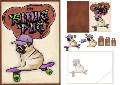Skateboard Graffiti Pug Card Kit