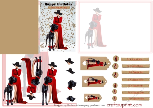 Lady In Red With Great Dane Birthday Card
