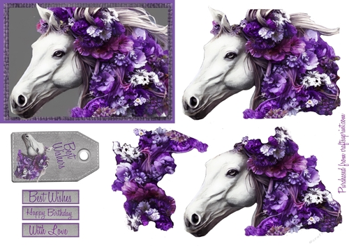 White Horse With Flowing Mane Of Flowers
