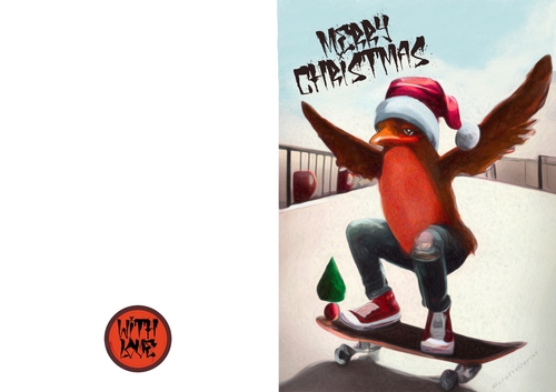 Christmas Skateboarding Robin Quick Print Card