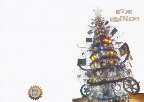 Steampunk Christmas Tree Scene Quick Card