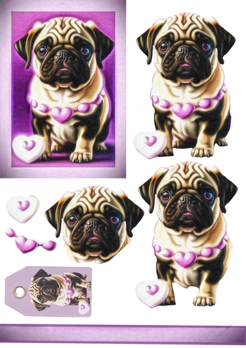  Sweet Valentines Pug Topper & Decoupage