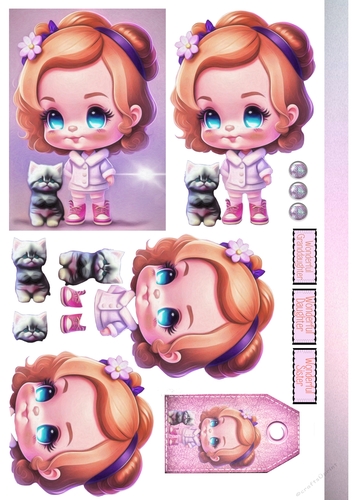 Sweet Girl And Kitten Card Sheet