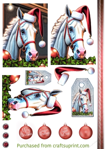 White Christmas Horse Card Sheet