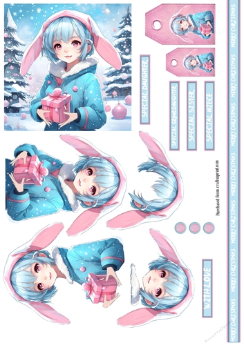 Christmas Anime Bunny Girl Card Sheet