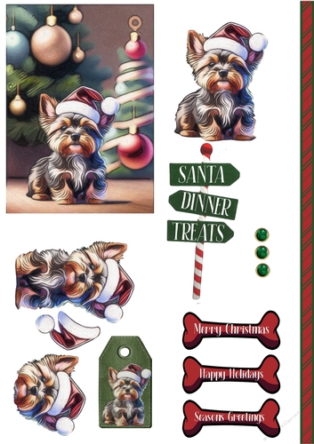 Christmas Yorkshire Terrier Card Sheet