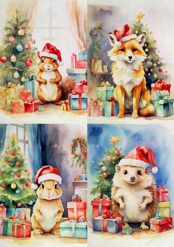Watercolour Forrest Animals Christmas Toppers