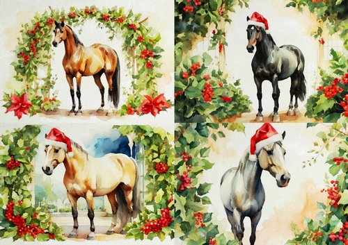 Christmas Horse Watercolour Toppers