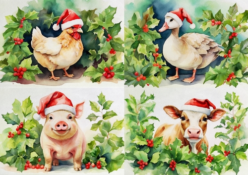 Christmas farmyard Animals Watercolour Toppers