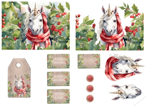 Christmas Unicorn Card Sheet