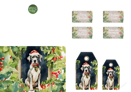 Watercolour Great Dane Christmas Card