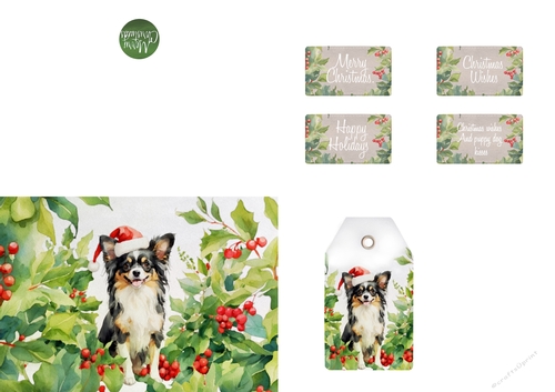 Watercolour Papillon Christmas Card