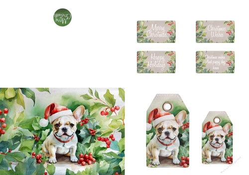 Watercolour French Bulldog Christmas card
