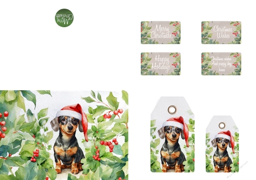 Watercolour Dachshund Christmas Card
