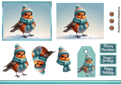 Wrapped Up In The Snow Christmas Robin Christmas Card Sheet