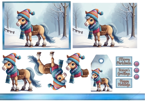 Wrapped Up In The Snow Christmas Pony Christmas Card Sheet