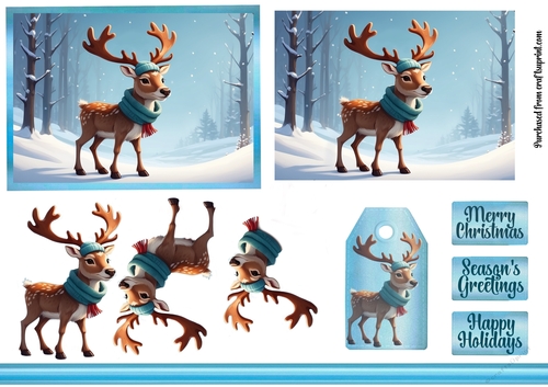 Wrapped Up In The Snow Reindeer Christmas Card Sheet