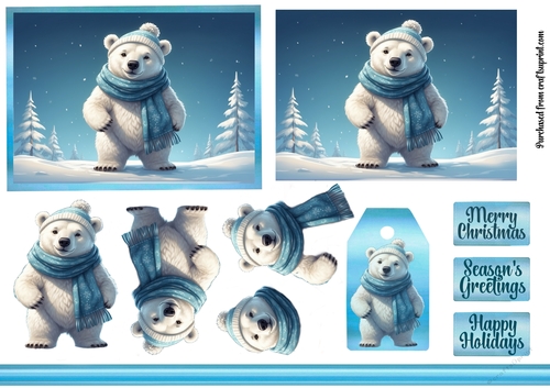 All Wrapped Up In The Snow Polar Bear Christmas Card Sheet