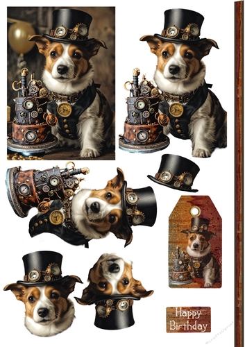 Steampunk Dog Birthday Card Sheet