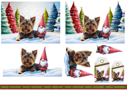 Yorkie n Gnome Christmas Card Sheet