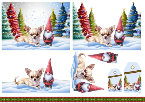 Chihuahua n Gnome Christmas Card Sheet