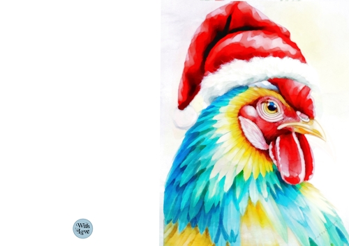 French Hen Watercolour Christmas Card