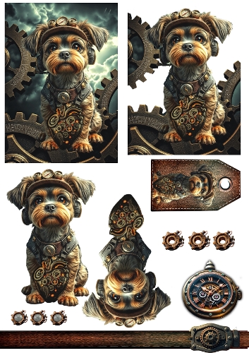 Steampunk Dog Valentines Card Sheet
