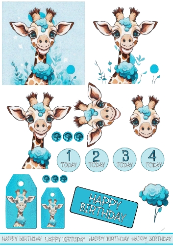 Jerry Giraffe Kids Birthday Card Sheet 