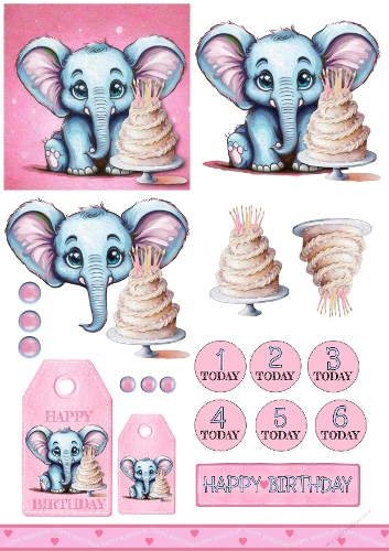 Emmy Elephant Kids Birthday Card Sheet