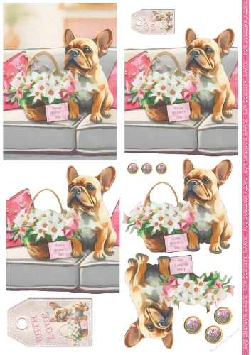 Frenchie Bouquet Mothers Day Card