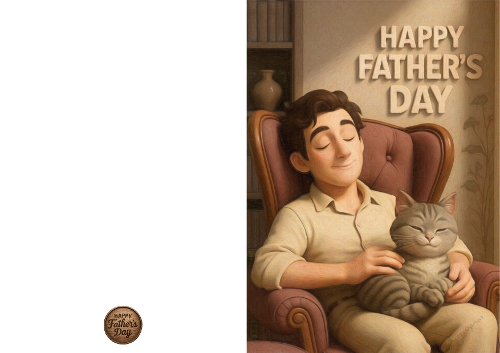 3d Dad With Cat Quick Print Fathers Day Card