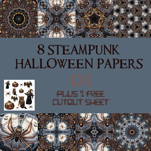 Steampunk Halloween Digital Paper & Cutout Set