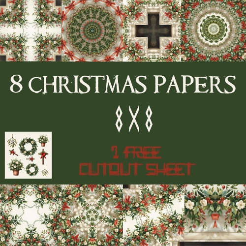 Traditional Christmas Floral & Wreath Digital Paper Set