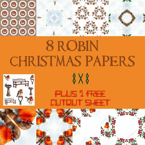Festive Robin Christmas Digital Paper & Cutout Set
